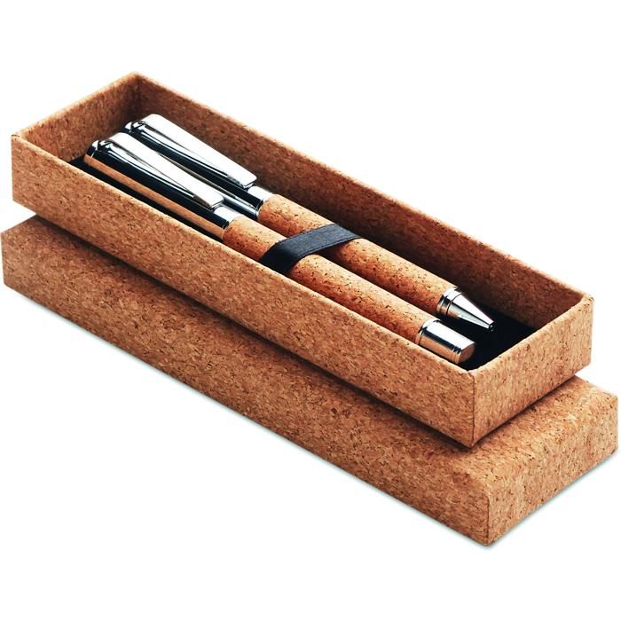 Quercus Metal Ball Pen Set In Cork Box main product photo