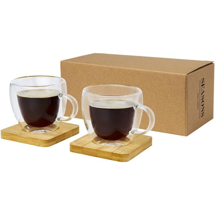 Manti 2-Piece 100 ml Double-Wall Glass Cup With Bamboo Coaster main product photo