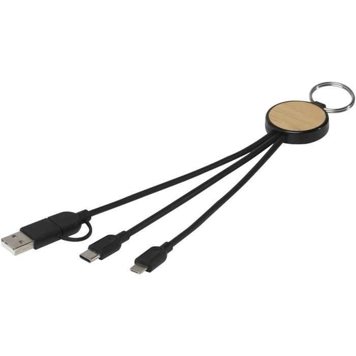 Tecta 6-In-1 Recycled Plastic/Bamboo Charging Cable With Keyring main product photo