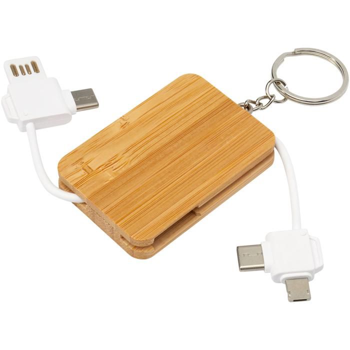 Reel 6-In-1 Retractable Bamboo Key Ring Charging Cable main product photo