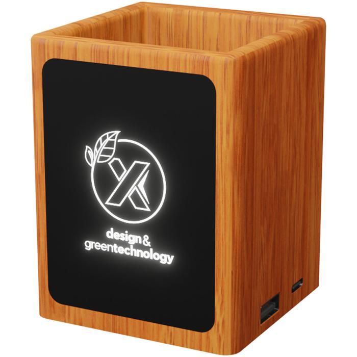 SCX.Design O12 Wooden Light-Up Logo Pencil Holder With Dual USB Output main product photo