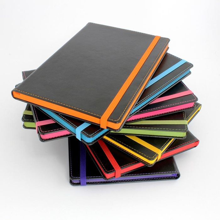 Accent A5 Notebook With A Black Cover, Contrast Colour Elastic Strap, Edge Stitch, Edge Stained Paper & Page Marker main product photo