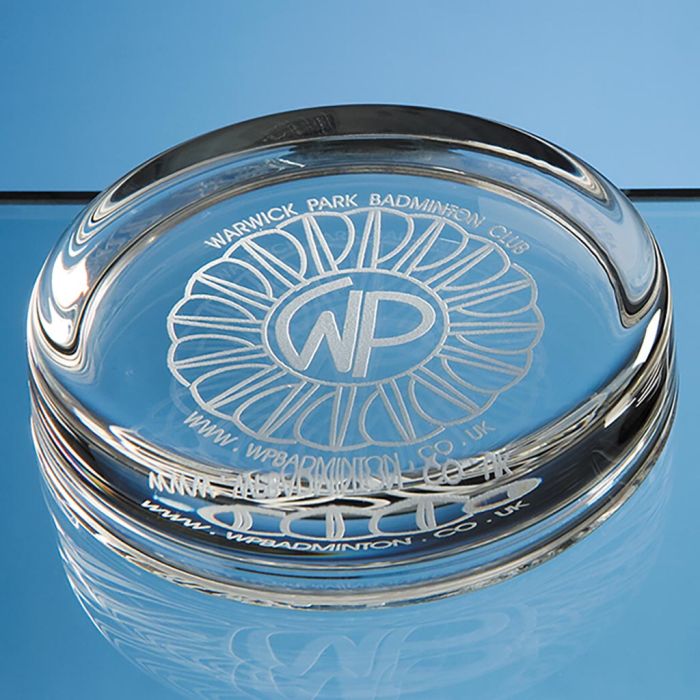 Promotional 9cm Round Glass Paperweight from Fluid Branding Paperweights