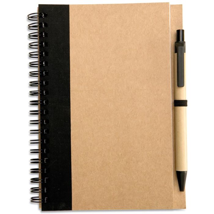 Sustainable promotional giveaway perfect for conferences - recycled paper notebook & pen.