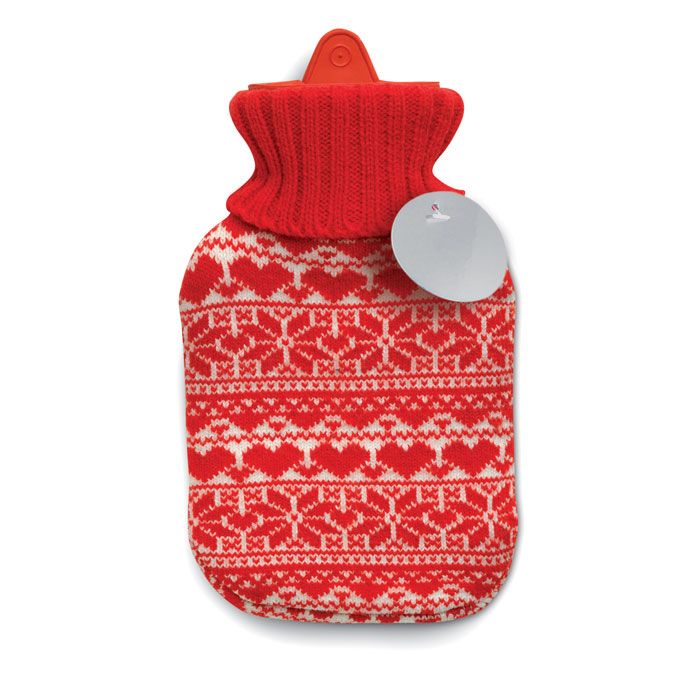Mini hot water bottle with cover.