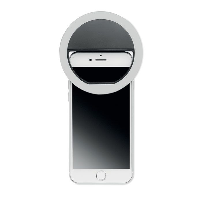 Helie Portable Selfie Ring Light on top of a mobile phone