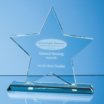 18cm x 18cm x 12mm Mounted Jade Glass Star Award