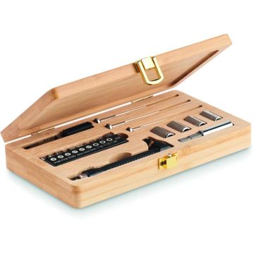 21 Pcs Tool Set In Bamboo Case - Wood - item picture front