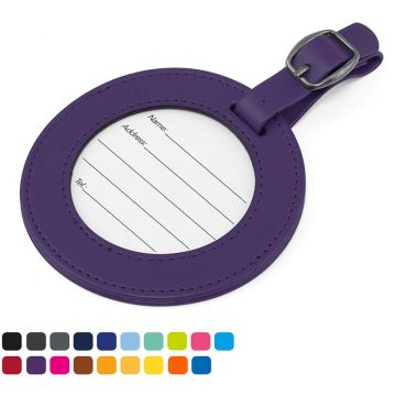 Round Luggage Tag With Clear Window To Show Details Card, In Vegan Matt Velvet Torino