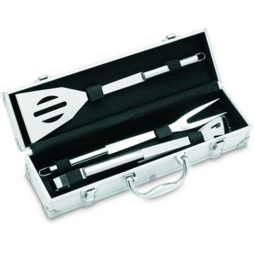 3 BBQ Tools In Aluminium Case - Silver - item picture front
