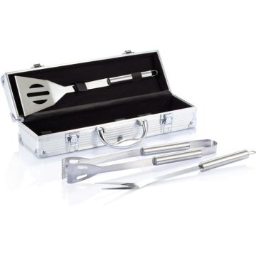 3 Pcs Barbecue Set In Aluminium Box - silver, black - main image