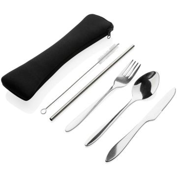 4 Pcs Stainless Steel Re-Usable Cutlery Set - silver - main image