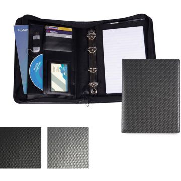 Carbon Fibre Textured PU A5 Deluxe Zipped Ring Binder