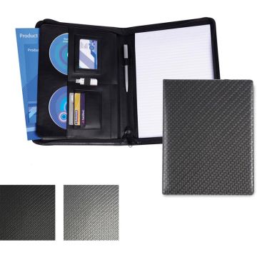 Carbon Fibre Textured PU A4 Deluxe Zipped Conference Folder
