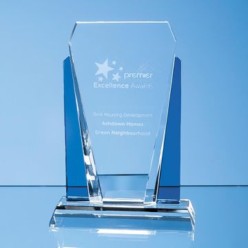 17.5cm Clear and Sapphire Blue Optical Crystal Sentinel Award