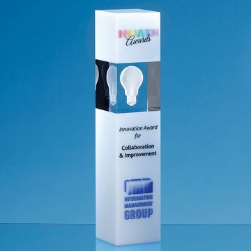 26cm Clear and White Optical Crystal Square Column Award