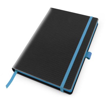 Carbon Fibre Textured A5 Casebound Notebook With Elastic Strap & Pen Loop