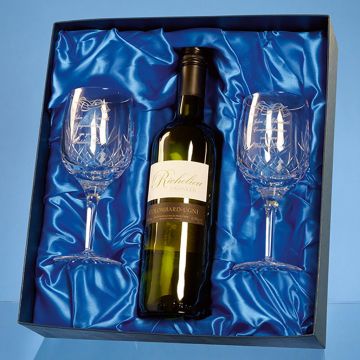 Blenheim Double Goblet Gift Set with a 75cl Bottle of White Wine