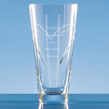 25cm Diamante Conical Vase with Heart Shaped Cutting