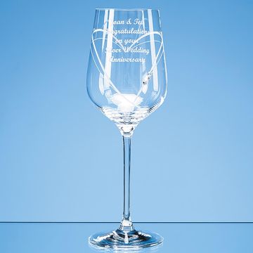 Just For You' Diamante Wine Glass with Heart Shaped Cutting in an attractive Gift Box