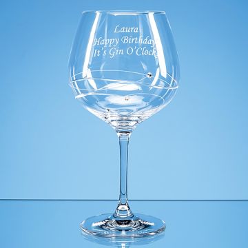 Single Diamante Gin Glass with Spiral Design Cutting