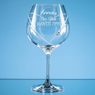 610ml 'Just For You' Diamante Gin Glass with Heart Shaped Cutting