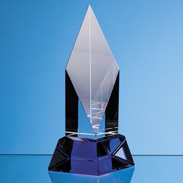 19cm Clear Optical Crystal Diamond Mounted on a Cobalt Blue Base