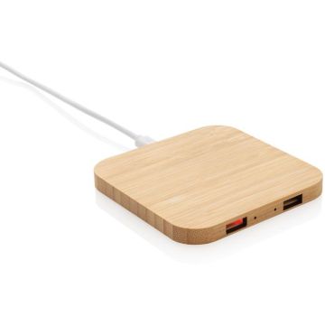 Bamboo 10W Wireless Charger With USB - brown - main image