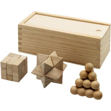 Brainiac 3-Piece Wooden Brain Teaser Set - Natural - image main