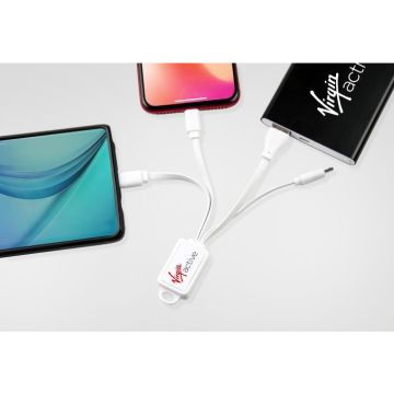 Promotional 3 In 1 Charging Cable plugged into 3 devices.