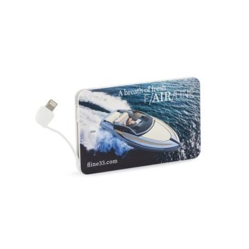 Promotional Credit Card Power Bank with full bleed printing on both sides.