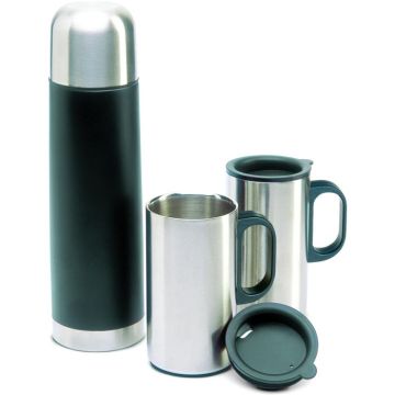 Insulation Flask With 2 Mugs - Black - item picture front
