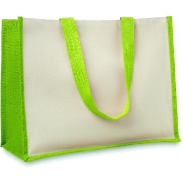 Jute And Canvas Shopping Bag - Lime - item picture front
