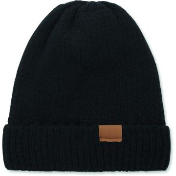 Knitted Beanie With Cuff - Black - item picture front