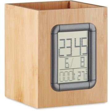 Manila Bamboo Penholder And LCD Clock
