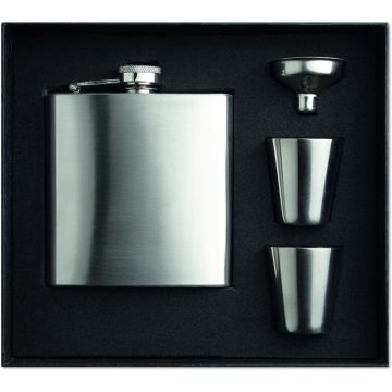 Slim Hip Flask W 2 Cups Set - Matt Silver - item picture front