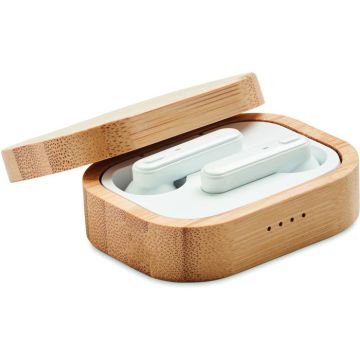 Tws Earbuds In Bamboo Case - Wood - item picture front