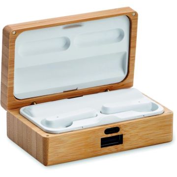 Tws Earbuds In Bamboo Case - Wood - item picture front