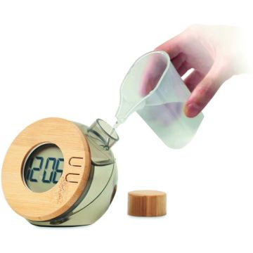Water Powered Bamboo Lcd Clock - Transparent Grey - item picture front