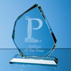 15cm x 12.5cm x 15mm Jade Glass Facetted Ice Peak Award