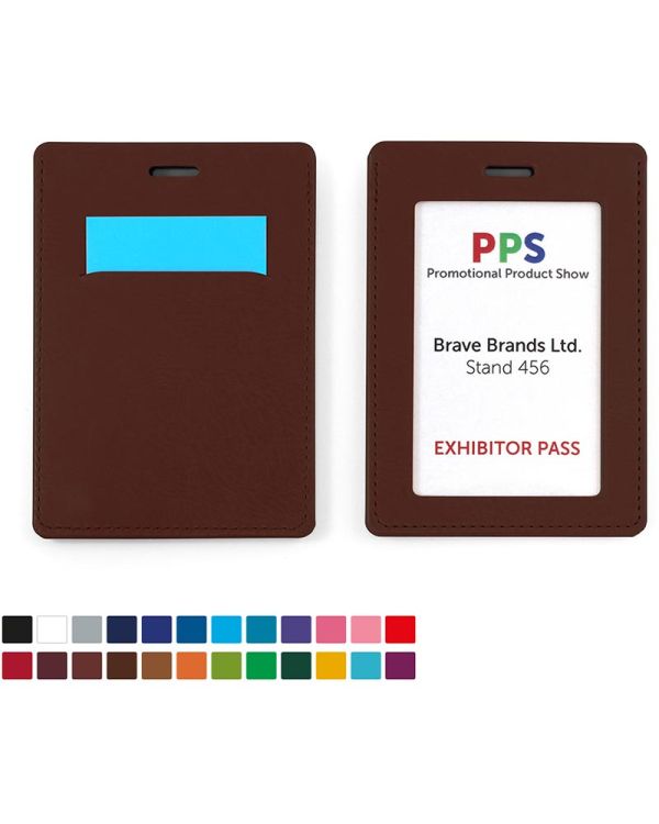 Portrait ID Card Holder For A Lanyard Or Clip, With A Card Slot To The Rear, Made In Belluno Vegan Leather Look