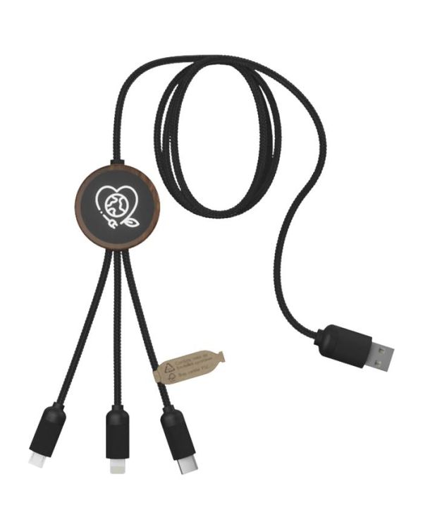 SCX.Design C36 3-In-1 RPET Light-Up Logo Extended Charging Cable With Round Bamboo Casing