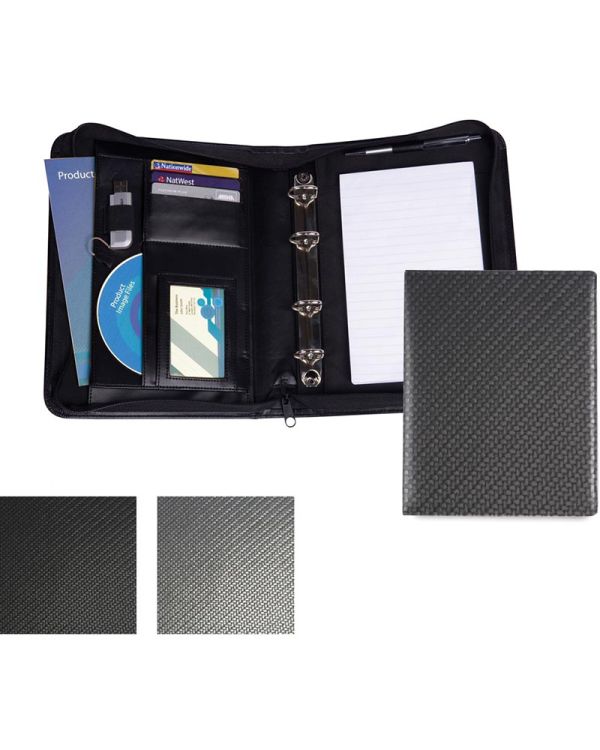Carbon Fibre Textured PU A5 Deluxe Zipped Ring Binder