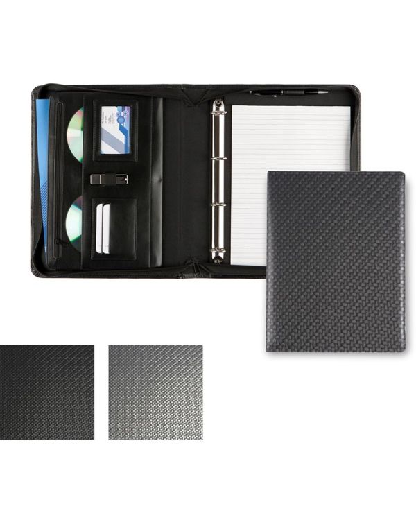 Carbon Fibre Textured PU Deluxe Zipped Ring Binder