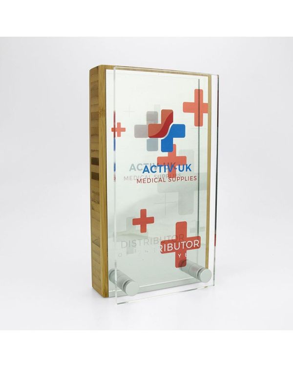Bamboo 80mm x 150mm Block Award With Metal Plate And Acrylic Front Plate