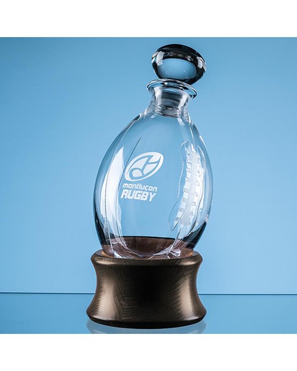 Dartington Crystal Rugby Ball Decanter with Wooden Base