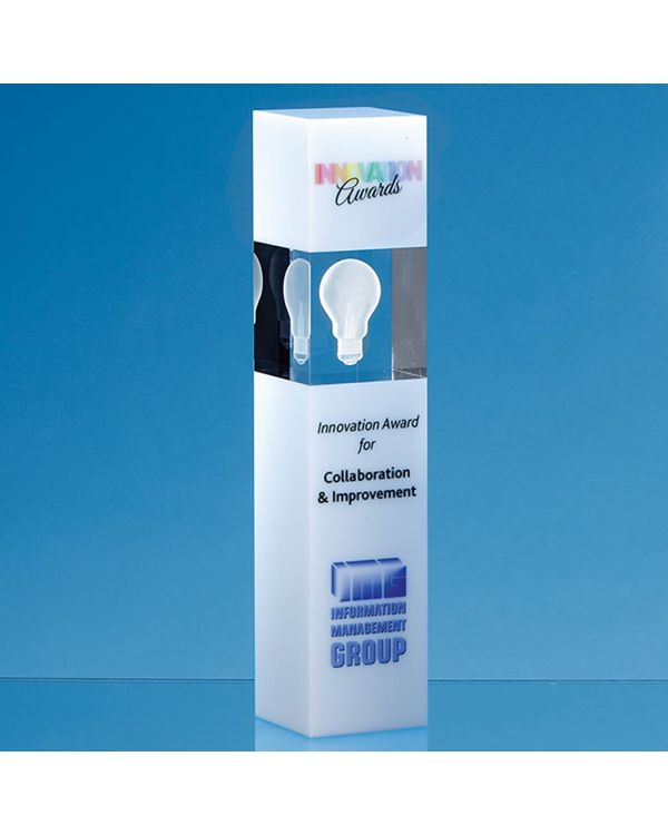 24cm Clear and White Optical Crystal Square Column Award