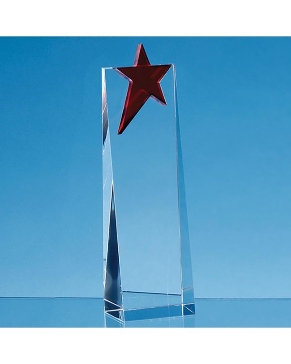 18cm Optical Crystal Rectangle with a Brilliant Red Star Award