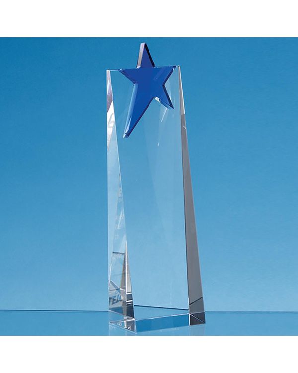 24cm Optical Crystal Rectangle with a Cobalt Blue Star Award