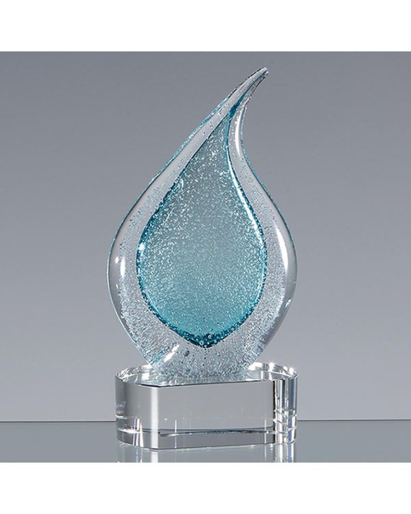 17cm Handmade Glass Frosted Teal Teardrop Award